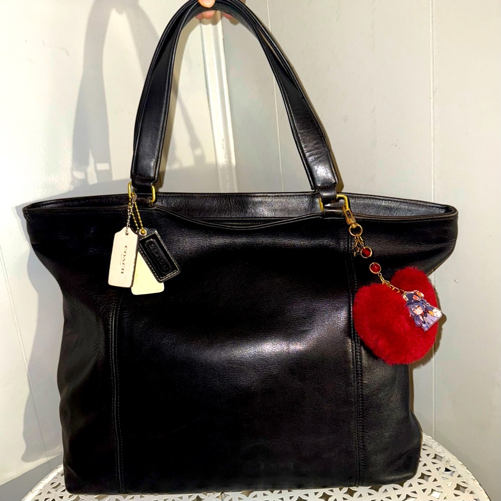 Vintage Coach Light Large Tote Bag Purse Black USA made hang tag set 4065